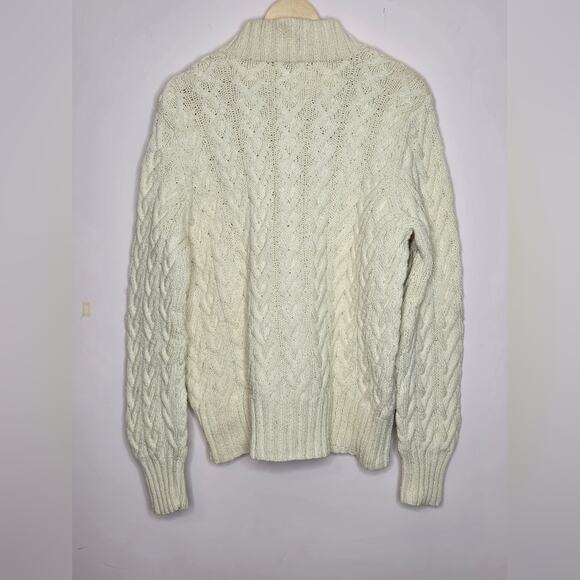 NWT Lands End Chunky Cable Knit Sweater Cream Long Sleeve 2Way Zipper Size XL - Picture 4 of 7